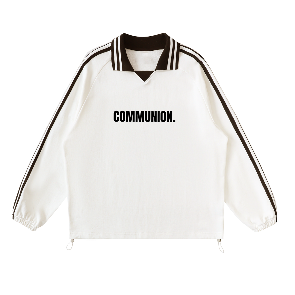 Contrast Striped Lapel Collar Sweatshirt