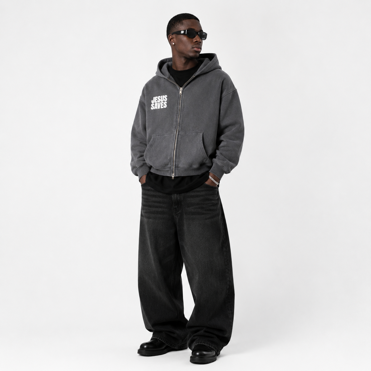 Zip-Through Boxy Fleece Hoodie